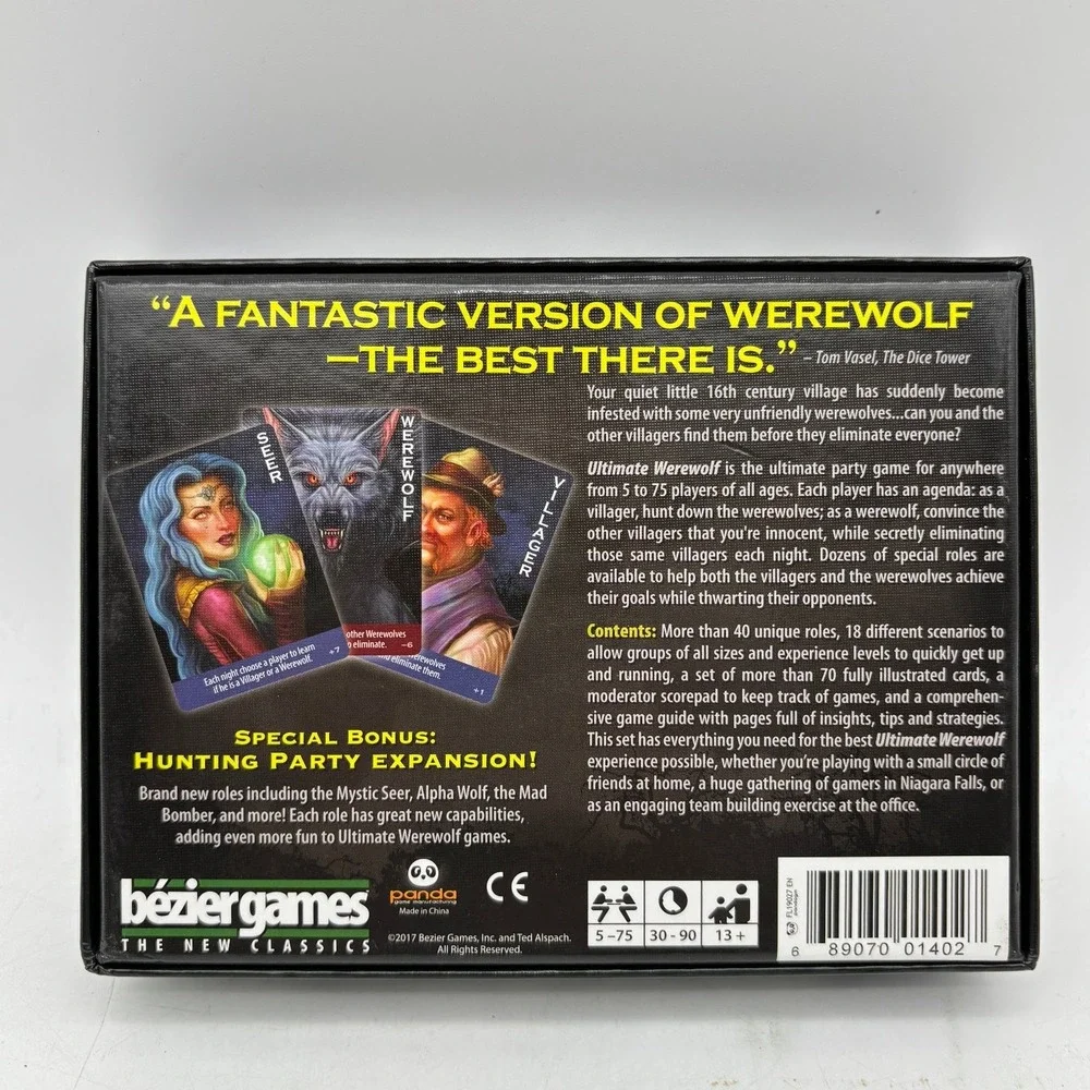 Ultimate Werewolf Deluxe Edition Bezier Games + Hunting Party Expansion COMPLETE